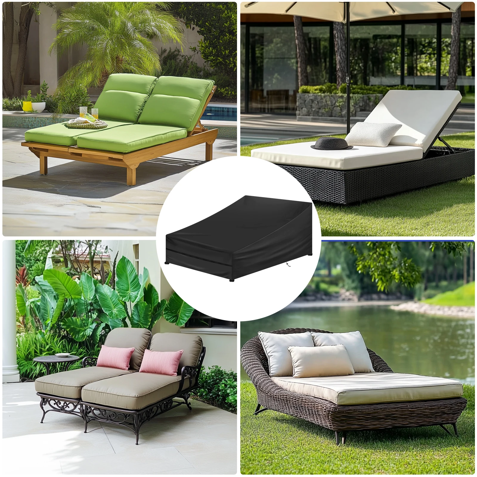 Waterproof Double/Single Wide Patio Chaise Lounge Chair Cover Outdoor Rattan Daybed Lawn Pool Furniture Bed Protection Covers view 6