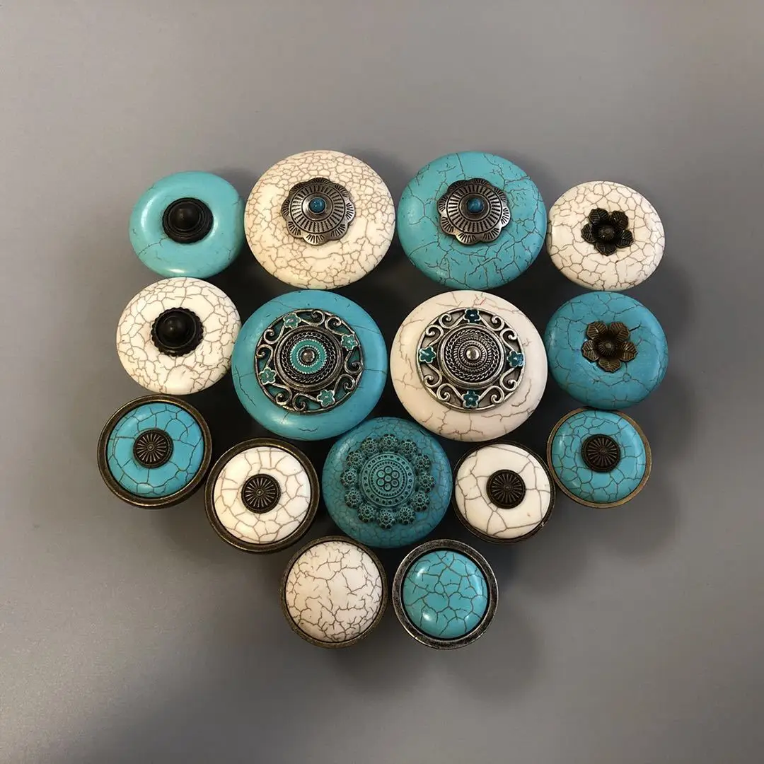 Luxury Imitation Turquoise Jade Drawer Pull Handle Cabinet Door Wardrobe Furniture Handle Decor Accessories