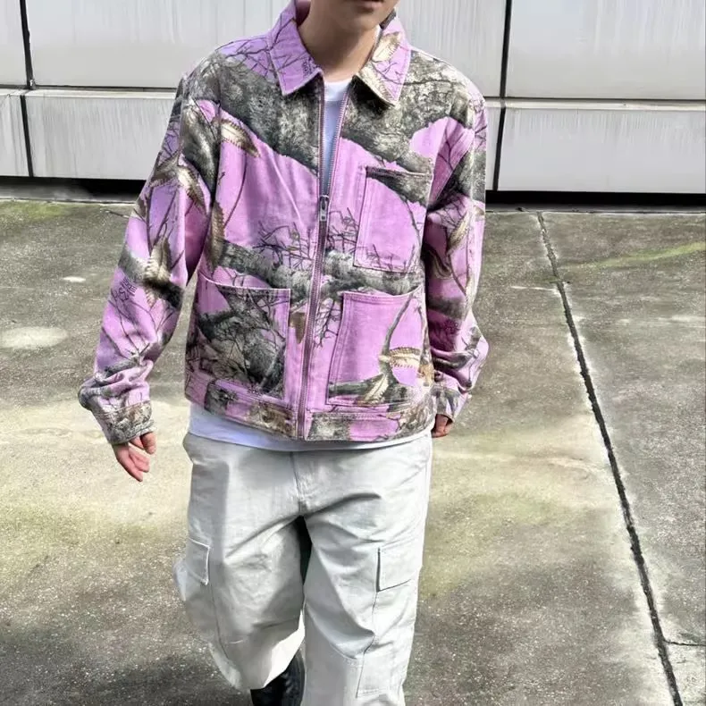 2024 New Classic REALTREE camo Embroidered Pink BEACH  Cotton Multi pocket denim zipper workwear jacket WT994