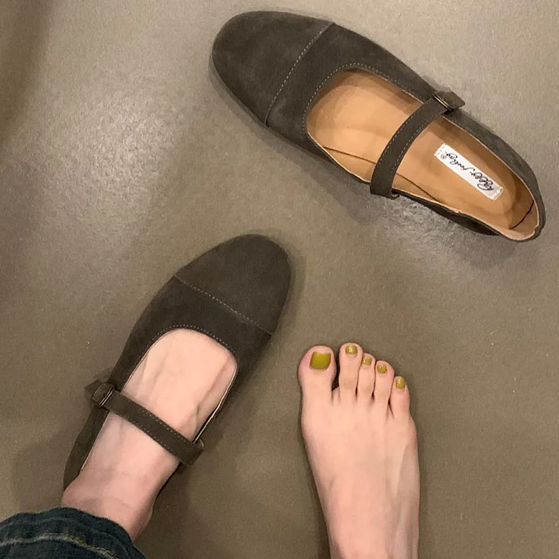 Fashion Flats Shoes Women Leather Shoes 2024 Round Toe Mary Jane Shallow Ballet Luxury Soft Casual Loafer Female Zapatilla Mujer