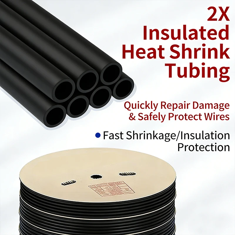 200 Meters Heat Shrinkng Tube 2:1 Polyolefin Shrinkable Tubing Insulating Cable Sleeve Black Diameter 1/1.5/2/2.5/3/4mm