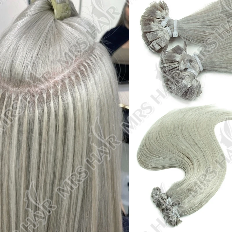 Estensioni dei capelli umani con punta piatta personalizzata alla cheratina Capelli Hot Fusion 12 16 20 pollici ARGENTO Grigio cenere Biondo 50 fili 30-50 g/pacco