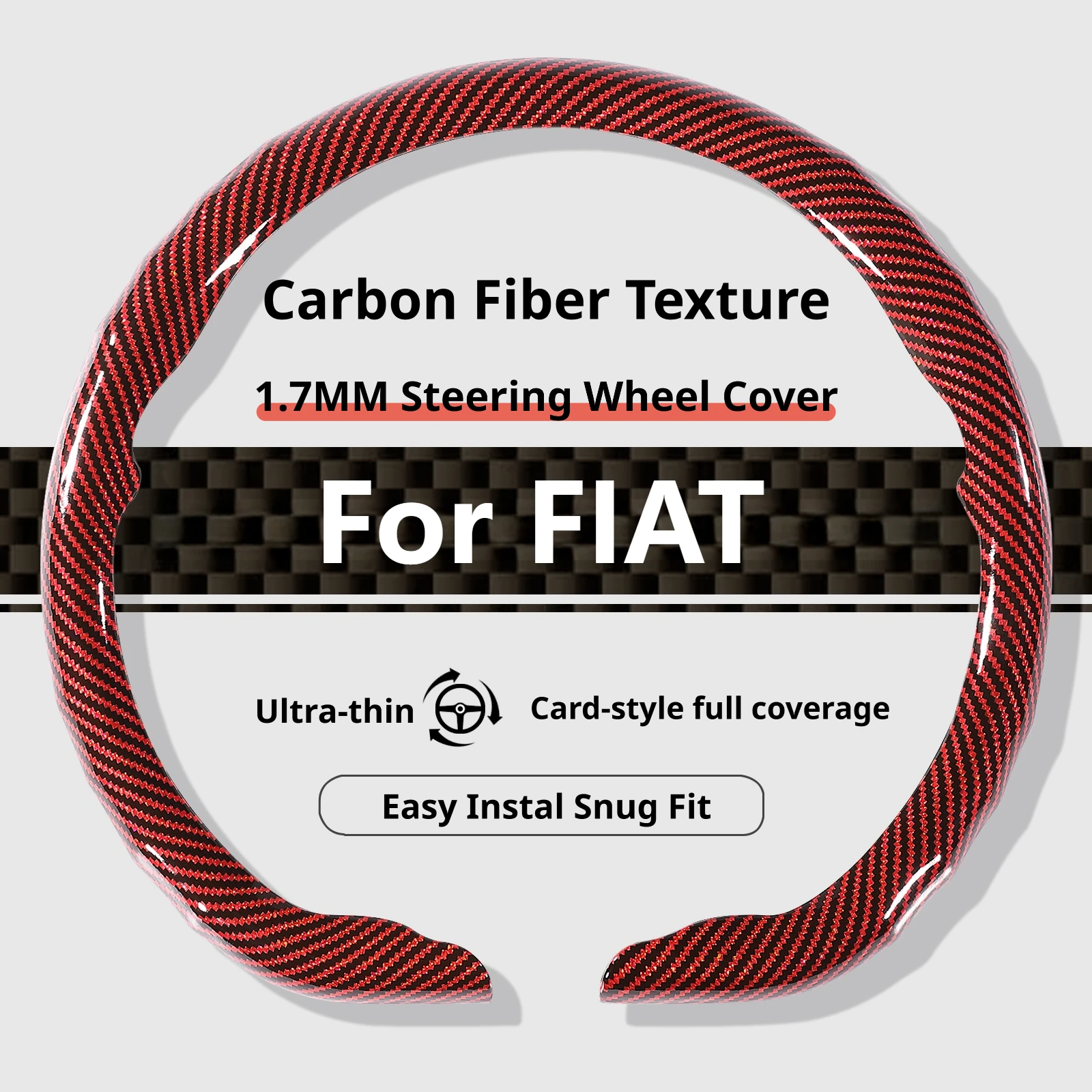 For FIAT Steering Wheel Cover Luxury Carbon Fiber Texture 15 Inch Fits 500 500X 500L Panda Tipo Ducato Punto Bravo Freemont Argo