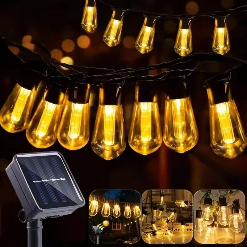 1 bombilla Solar de cadena de luces, lámparas de jardín impermeables para exteriores, jardín, terraza, balcón, Camping, lámparas de hadas de decoración Retro para fiestas