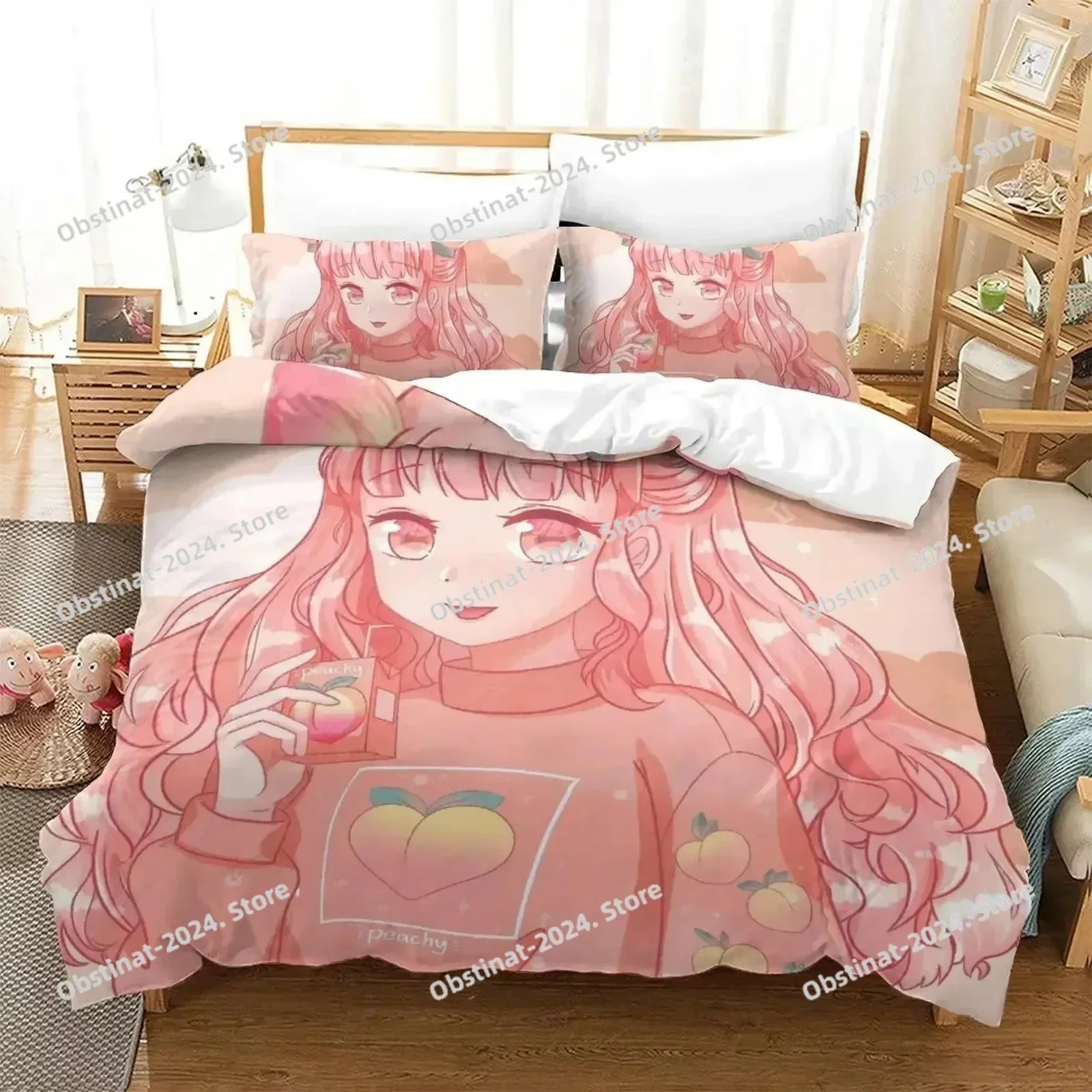 2025 Top Anime Aesthetic Girl Art Strawberry Bedding Set Duvet Cover Quilt Cover Pillowcase Comforter king Queen Size Boys Adult
