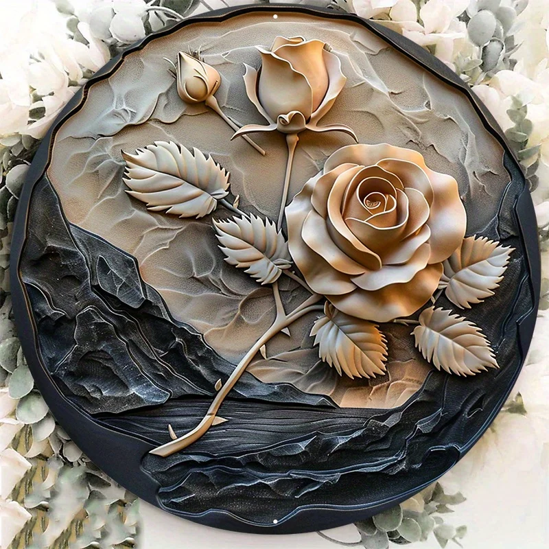 1pc 8x8inch Aluminum Metal A Metal Plaque That Has A Rose Carved In It Ez Round Aluminum Door Hanger Wall Sign