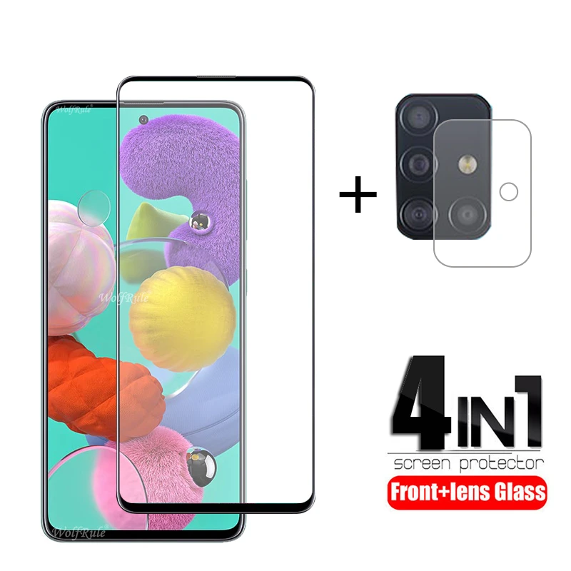 

4-in-1 For Samsung Galaxy A51 Glass For Samsung A51 Tempered Glass Full Screen Protector For Samsung A51 A71 M31 M21 Lens Glass