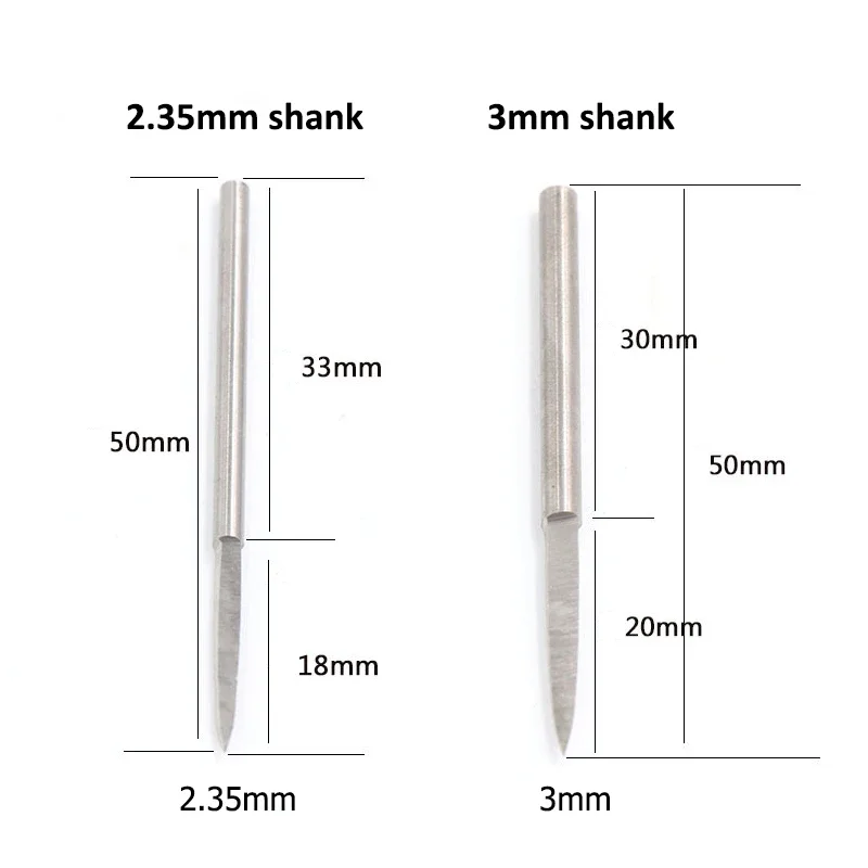 1-10 pz 2.35/3/4/6/8/10/12/14mm HSS spada a forma di incisione coltello da intaglio fresa 2.35/3/4/6mmShank per legno/osso artigianato