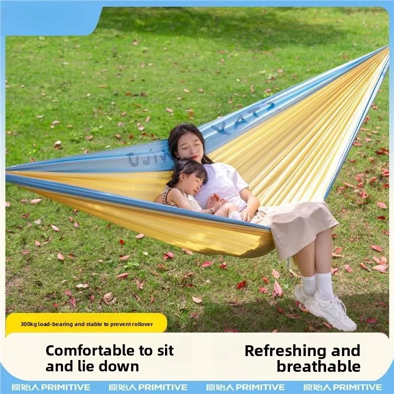 

Portable Double Hammock for Adults Outdoor Camping Anti-Rollover Parachute Fabric Thickened Indoor Summer Use
