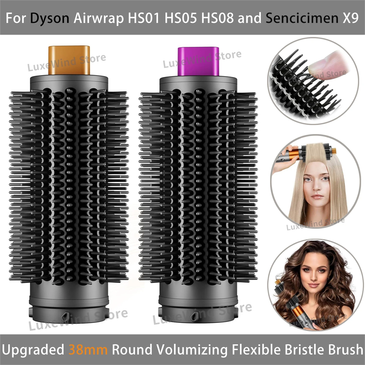 38MM Upgrade Round Volumizing Brush Attachment For Dyson Airwrap HS01/05/08 Accessories Bristles Volume Straight&Curl Hair Style