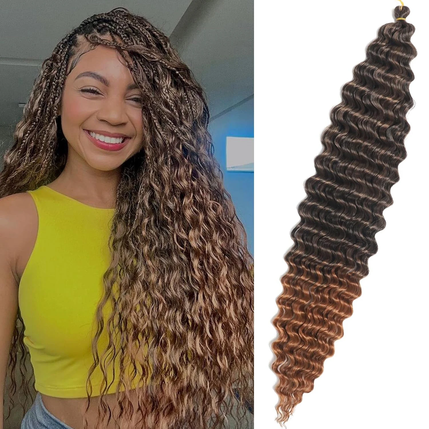 32 Inch Synthetic Pre Stretched Deep Wave Crochet Hair Yaki Ombre Braiding Hair High Temperature Fiber Extensions for Women