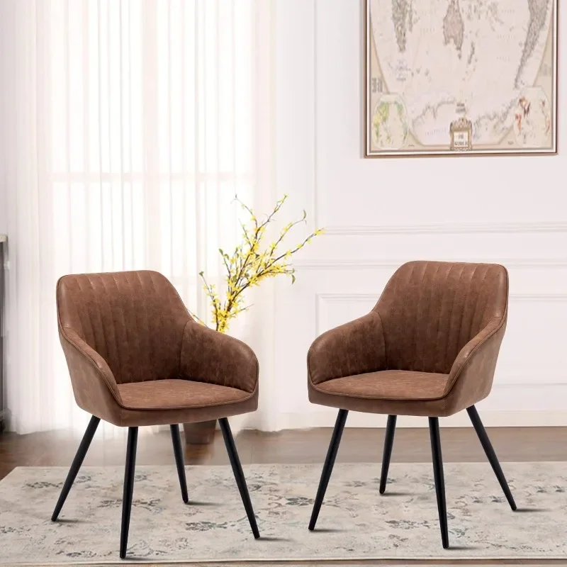 Leather Accent Arm Chairs for Living Room Leisures/ Upholstered Chair with Metal Legs Set of 2 for Home Kitchen Office