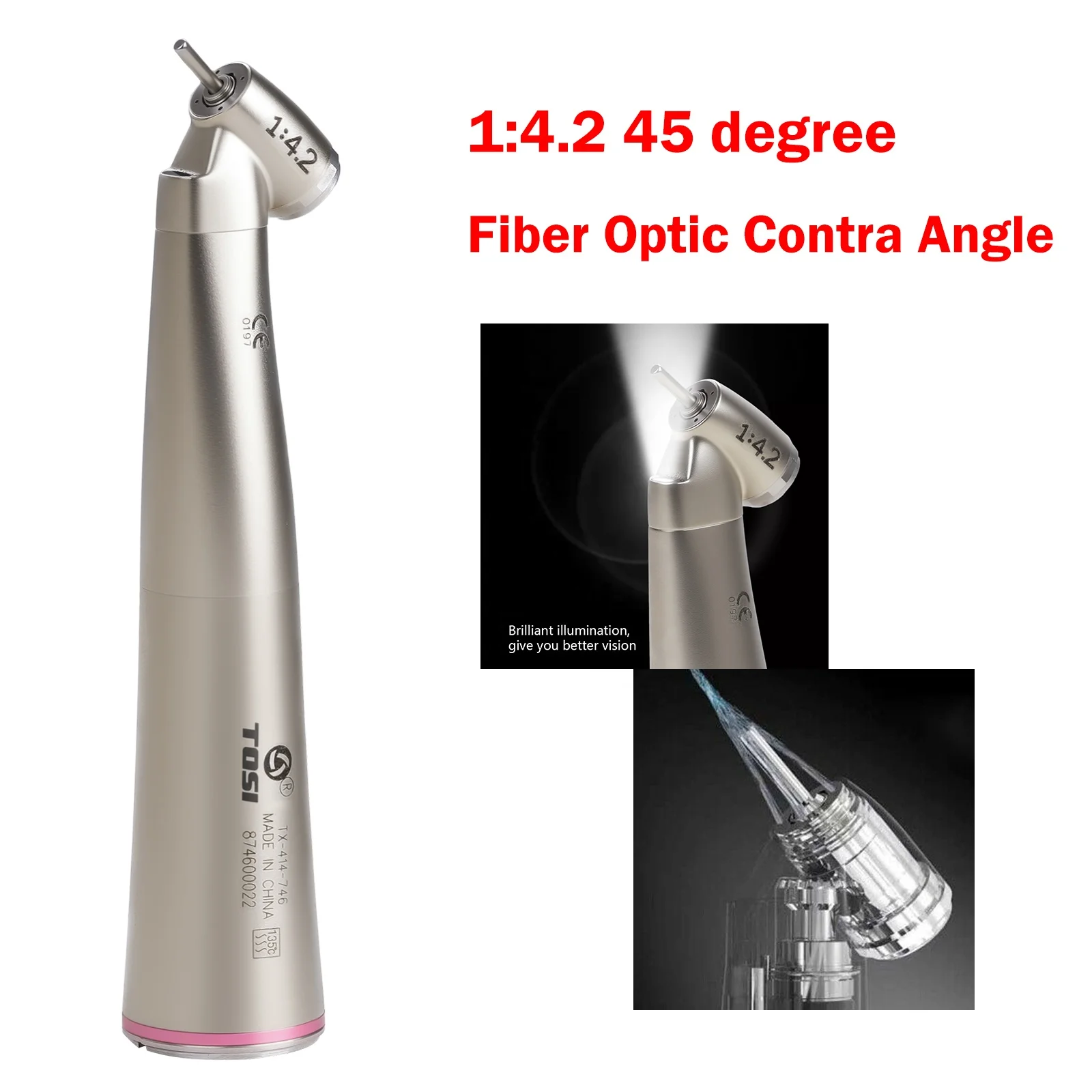 KimsoTOSI  1:4.2 Increasing Fiber Optic LED Light Contra Angle 45° Angle Degree Quattro Spray Handpiece