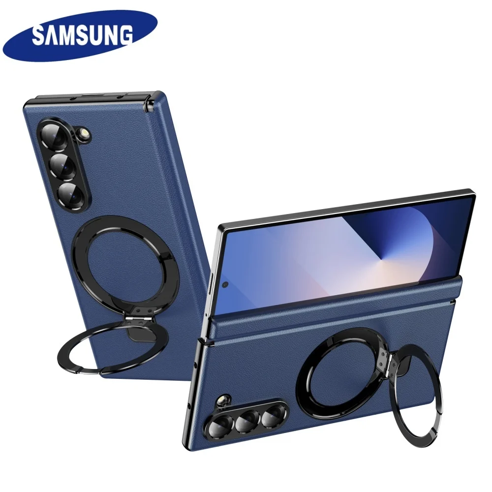 �l�gant mat affaires en cuir alliage support manchon charni�re coque de t�l�phone Samsung Galaxy Z Fold 7 6 5 4 3 pour Magsafe couverture magn�tique