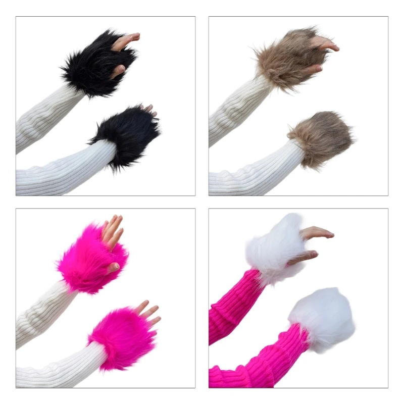 

Women Faux Furs Plush Arm Warmer Sleeve Short Furry Wrist Cuffs Girls Winter Wrist Protector Soft Elastic Thick Cuff Wristband