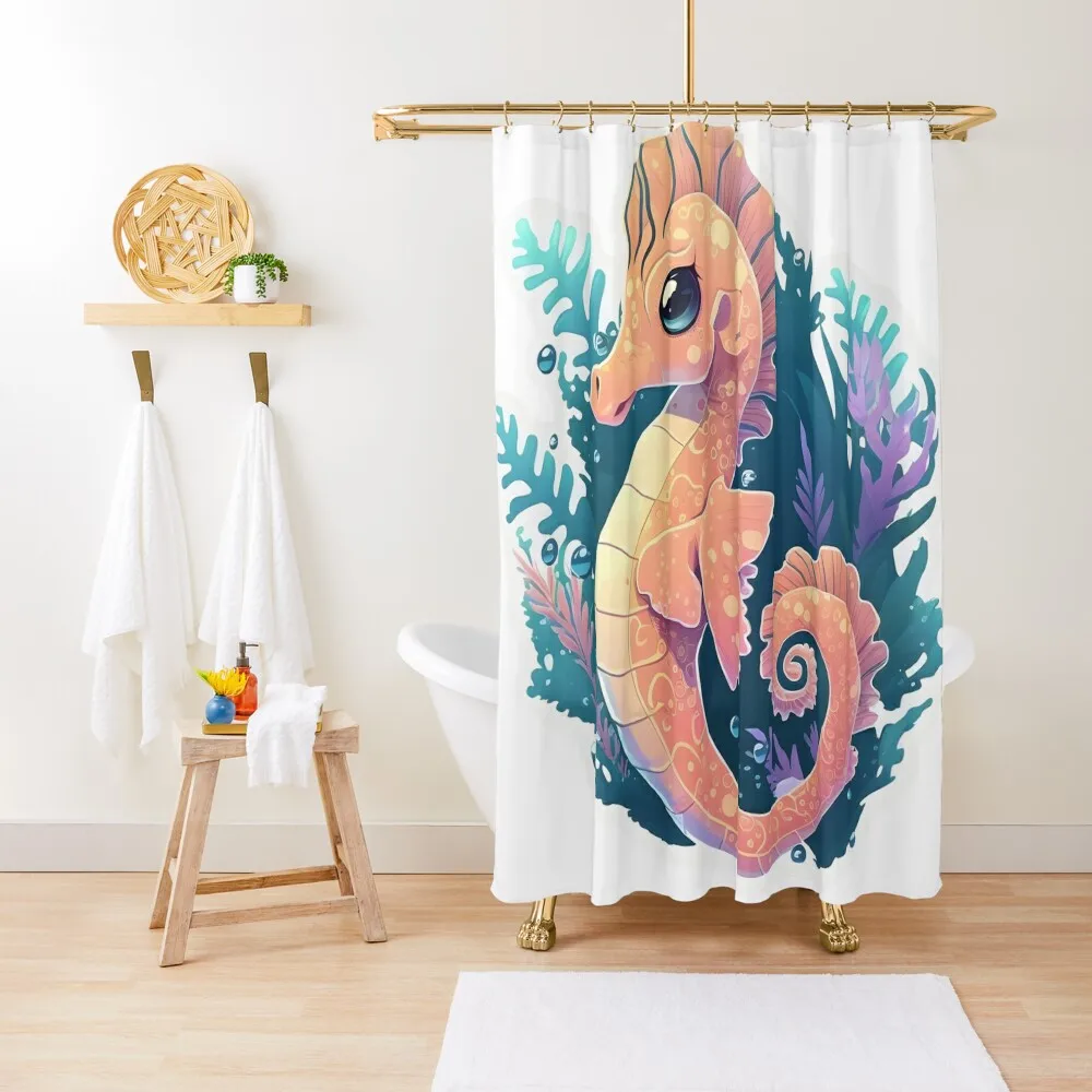 

Adorable Seahorse Sticker Shower Curtain For Bathroom Bathroom Deco Bathroom Fabric Elegant Curtain