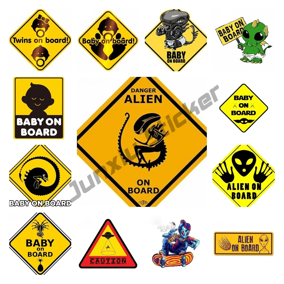 Alien on Board Vinyl Baby On Board Signs Car Stickers Anime Waterproof Decoration Scratch-proof Auto Vehicle Decal