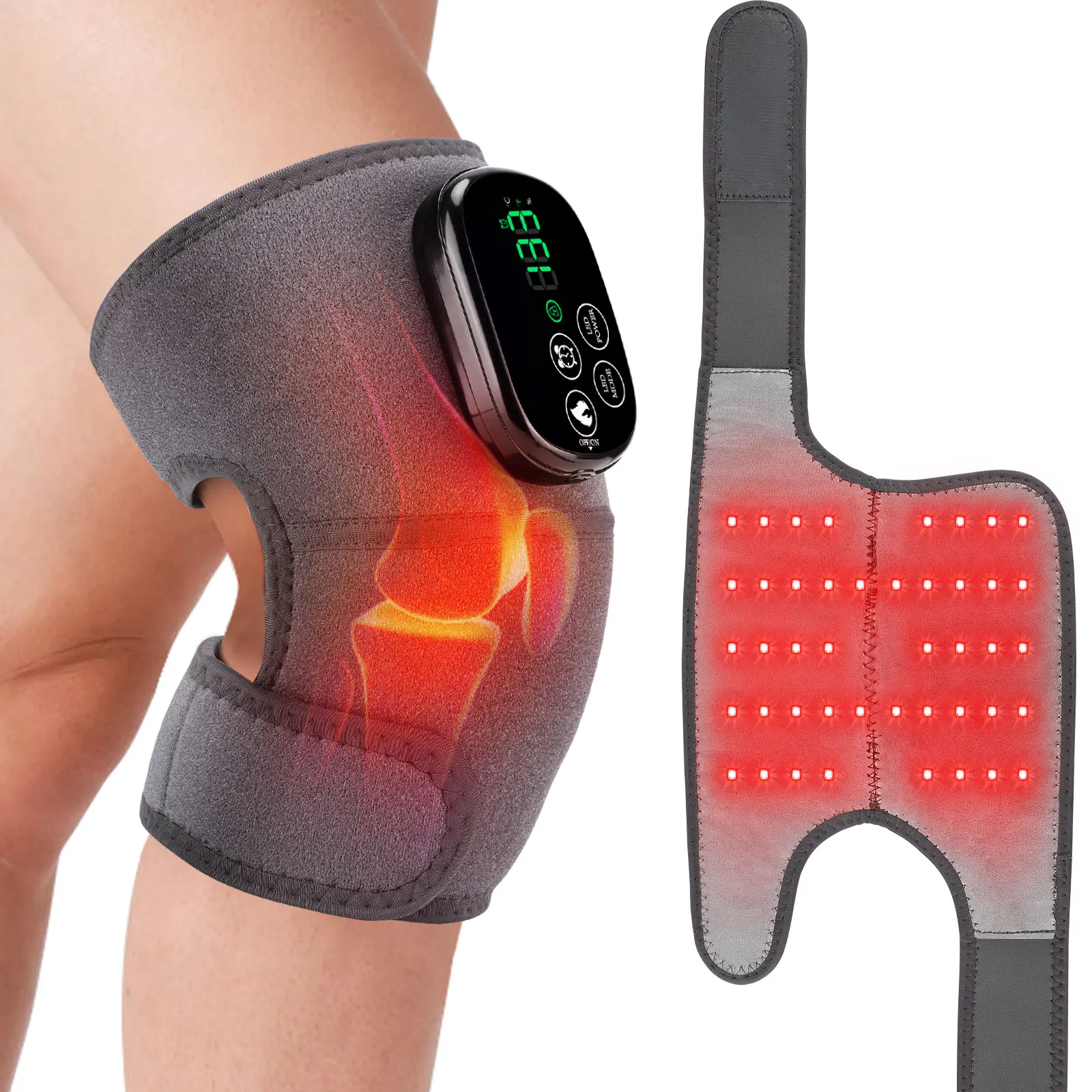 

Multifunctional LED Knee Massager 650nm and 850nm Red Light Heating Massage Electric Infrared Knee Pad Leg Joint Brace Belt