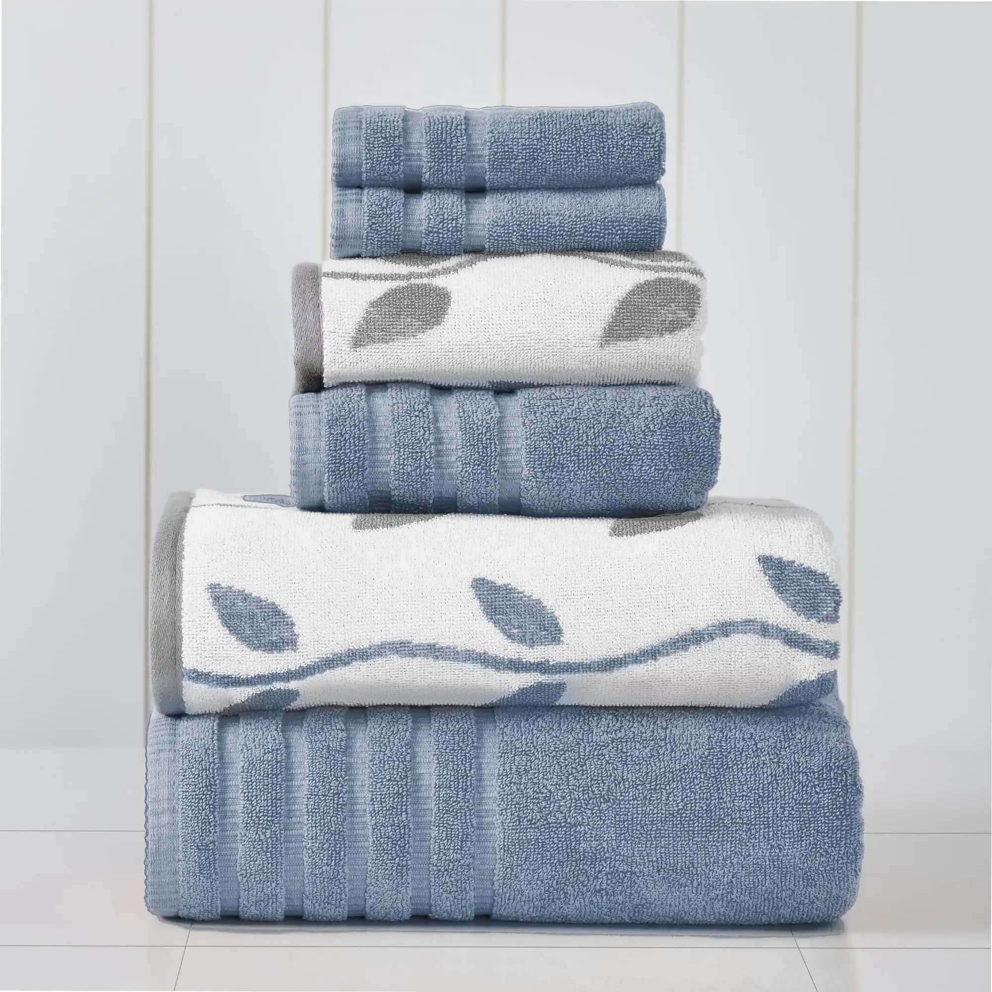 

Organic Vines 6-Piece Cotton Adult Bath Towel Set, Blue Luxurious soft towels that allow moisture to quickly absorb