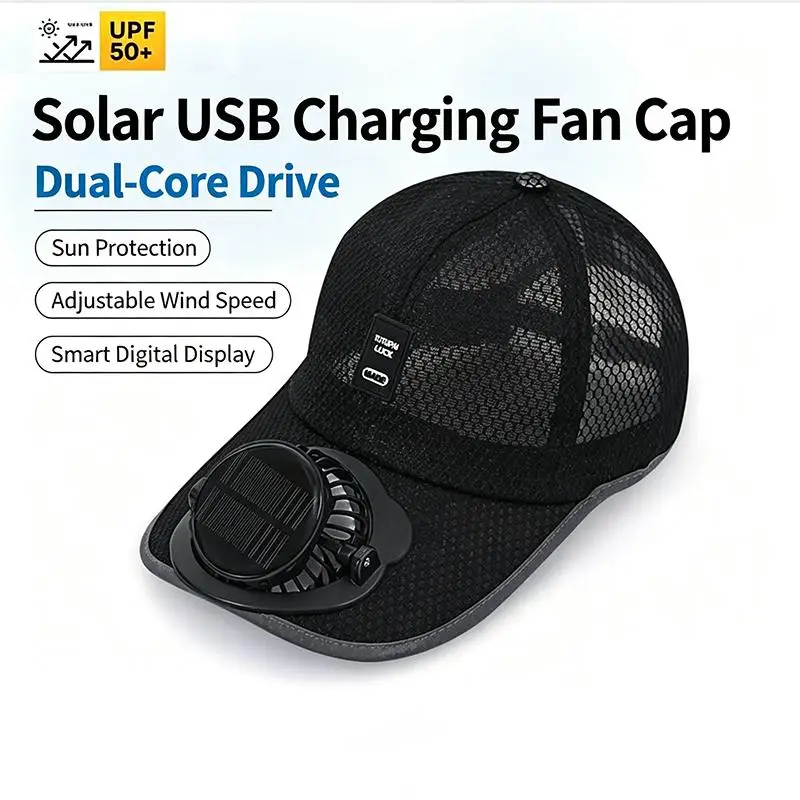 Summer Outdoor Solar Fan Cap USB Rechargeable Anti-UV Breathable Hat Outdoor Sports Cycling Breathable Mesh Baseball Cap