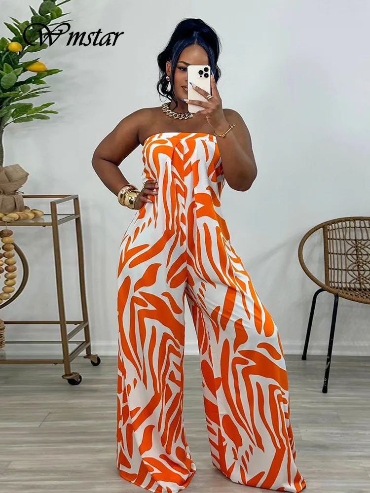 Wmstar Jumpsuit Women Summer Off Shoulder Open Back Print Color Sexy Loose Bandage Rompers Summer Wholesale Dropshipping 2024