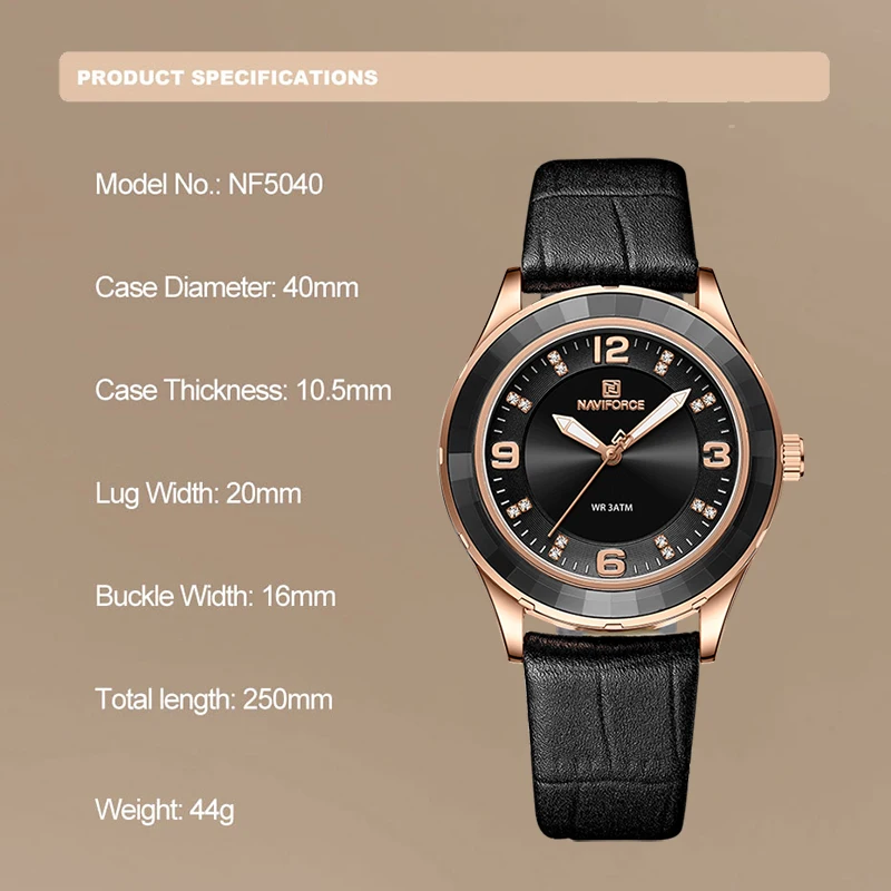 NAVIFORCE Ladies Trend Business Original Wristwatch Leather Quartz Waterproof Sport Watches for Women NF5040 Female Casual Clock