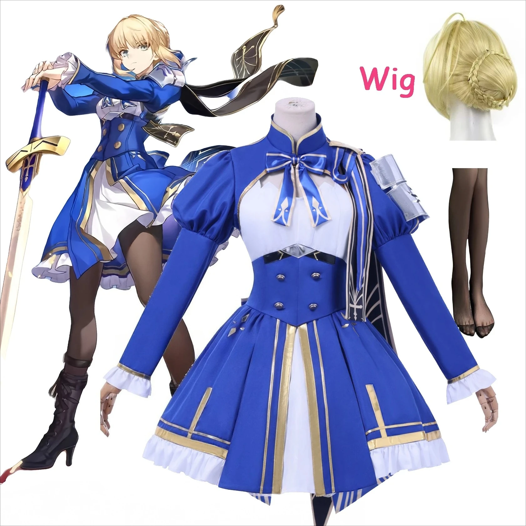 Nieuwe 2025 Anime Game Honkai Star Rail Sabre Pruik Cosplay Kostuum Volledige Set Fate Stay Night HSR Sabre Cosplay Jurk Uniform