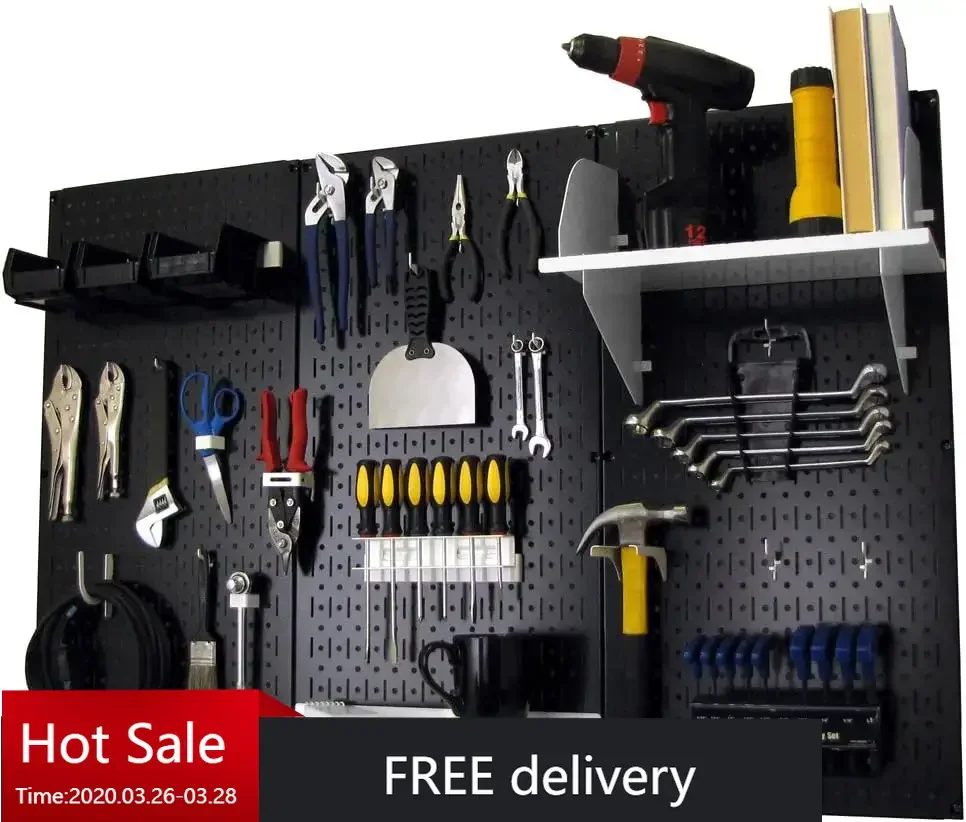 Pegboard Organizer Wall Control 4 ft. Metal Pegboard Standard Tool Storage Kit with Black Toolboard and White Accessories