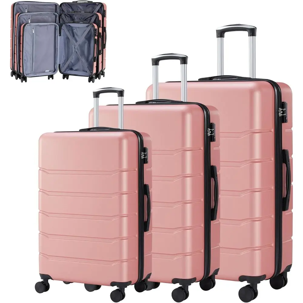 

3-Piece Large Luggage Set with Double Spinner Wheels, TSA Lock, Expandable Hard Shell Suitcase, Pink