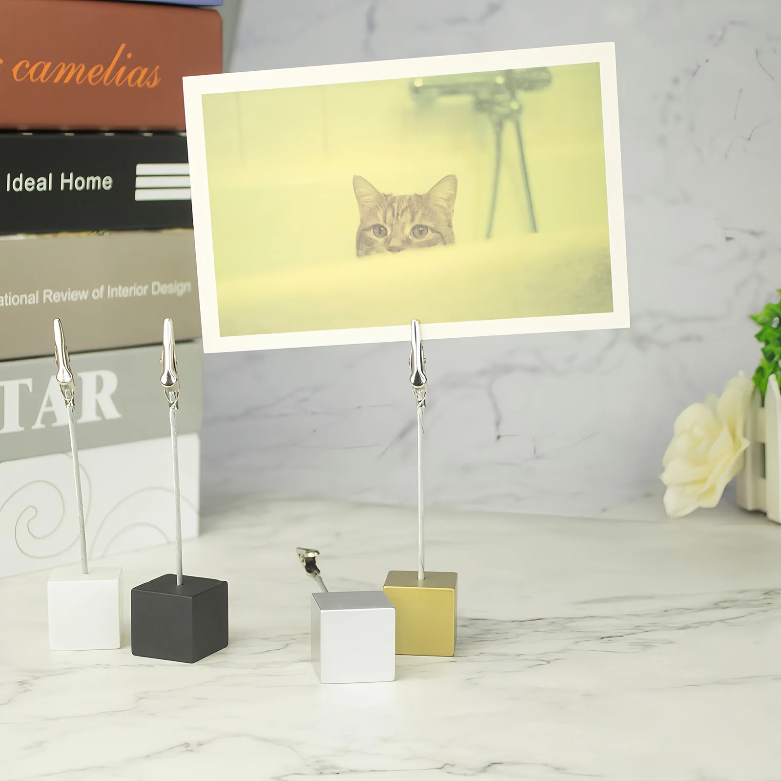 10pcs Customize Cube Stand Wire Photo Clip Place Card Holder Table Number Clamp Promotion Logo Gift Print on Demand Wholesale