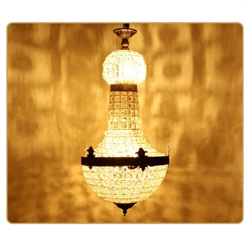 

Modern Europe Retro Royal Empire Big Crystal Led Pendant Lamp Vintage Hanging Light Hotel Living Room Bedroom Ceiling Chandelier