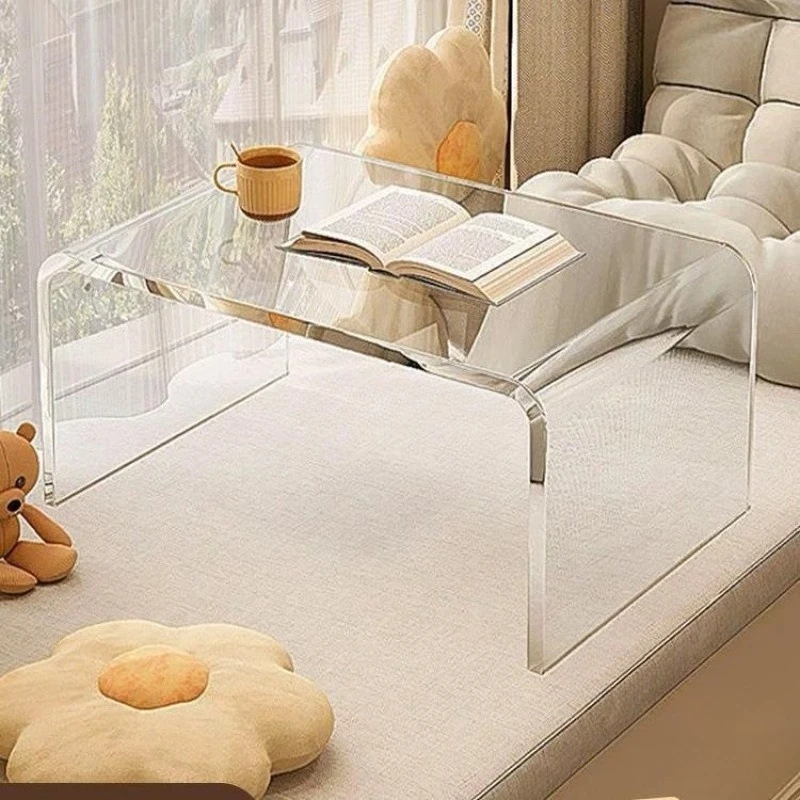 نافذة خليج أكريليك طاولة صغيرة شفافة، طاولة قهوة، طاولة منخفضة من حصير السرير