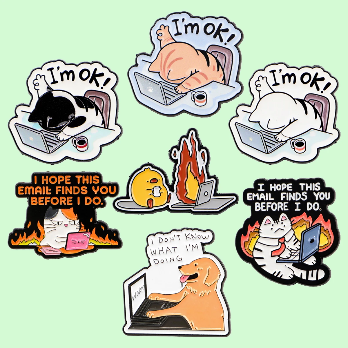 Микс 3/5 шт./компл., эмалированная булавка «Я ОК», работающая на огненном коте, броши для лацкана, значок на рюкзак, аксессуары, модные ювелирные изделия, подарки