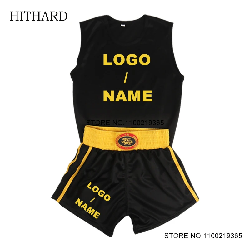 Boxing Shorts and Vest Custom Logo Muay Thai Shorts Sanda Wushu Martial Arts Clothing Kids Adult Gym Team Fight Kickboxing Pants