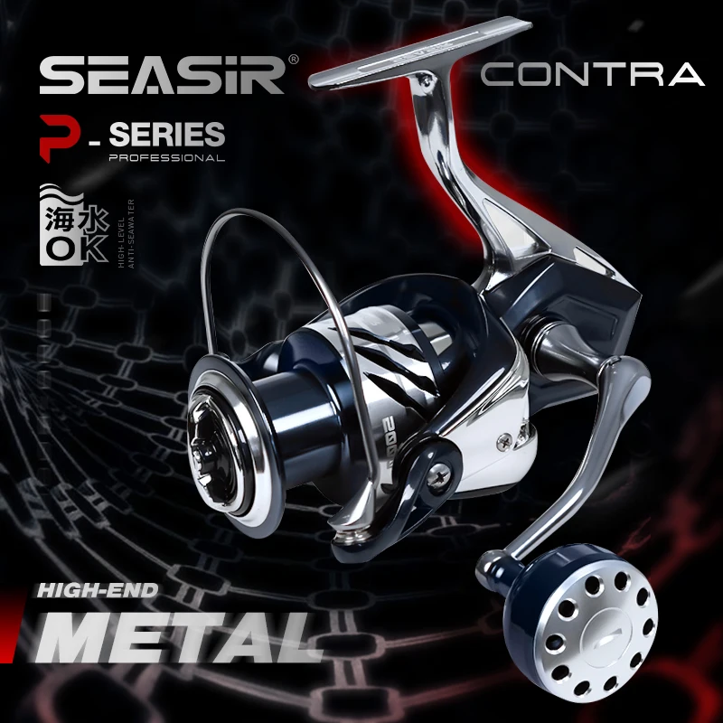Carrete de Pesca SEASIR Contra Spinning 3000-6000 5.2:1, Arrastre Máximo 15KG/33LB, Manivela de Aluminio, Totalmente Metálico, para Agua Salada, Pesca de Grandes Peces