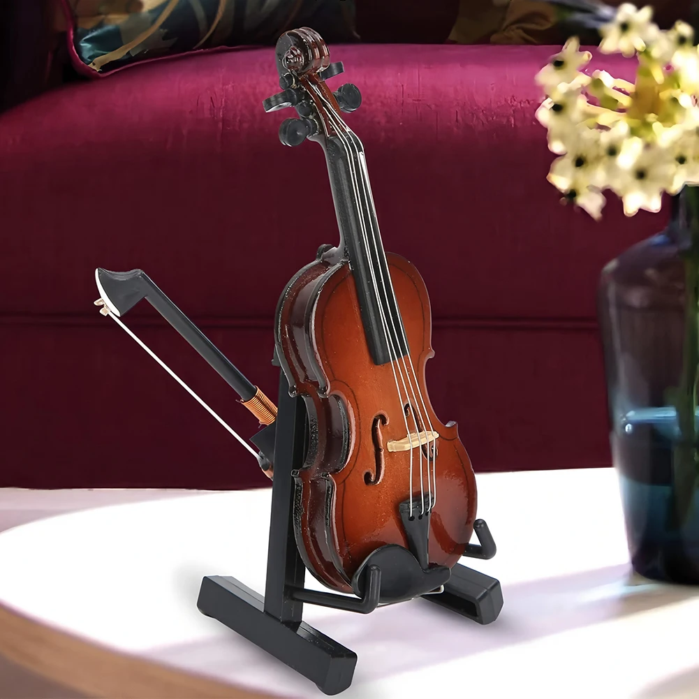 Wooden Miniature Cello -Stand & Bow Wood Violin Replica Collectible Figurines Gift for Kid Friend Music Lovers Craft Collector - view 3