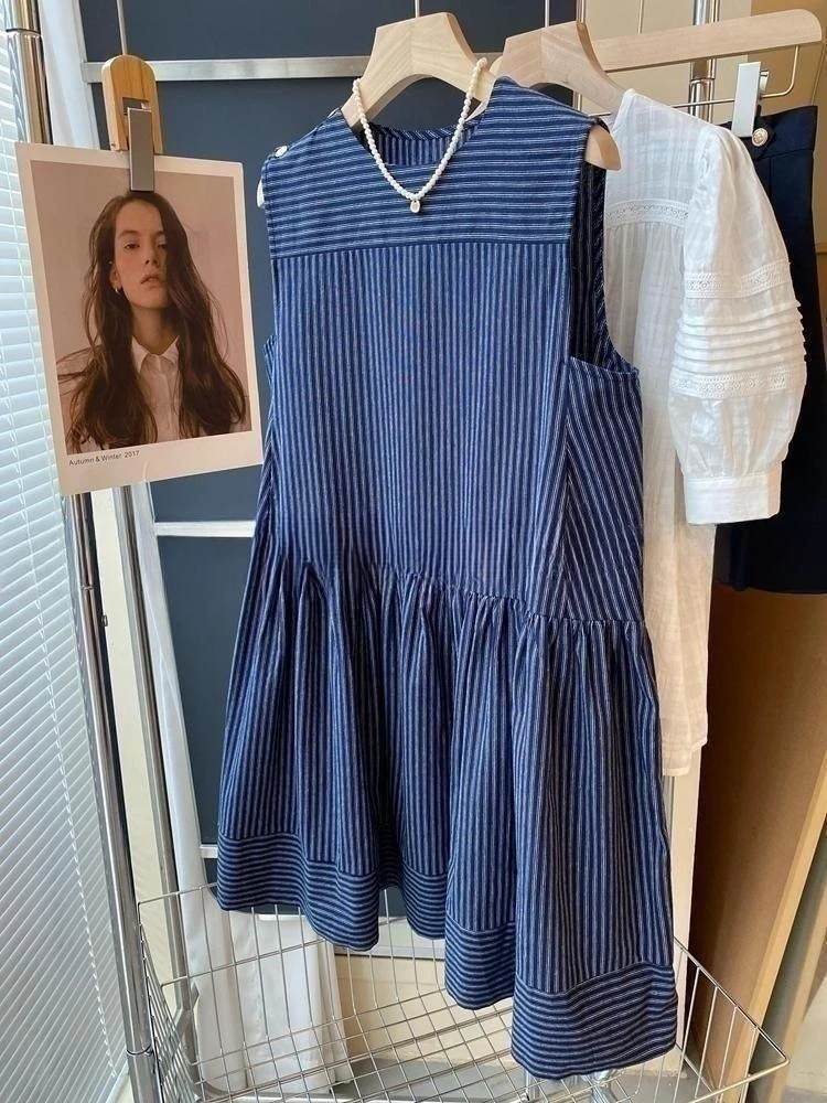 Striped Sleeveless Dress Spring Summer Korean Fashion Harajuku Casual Dresses Women 2024 New Temperament Dress Vestidos