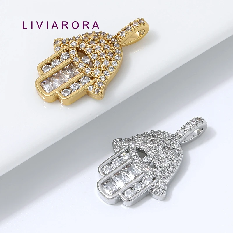 1/2Pcs 18K Gold Plated Brass With Zircon Hamsa Hand Evil Eye Charms Pendant For DIY Necklace Making Jewelry Making Accessories
