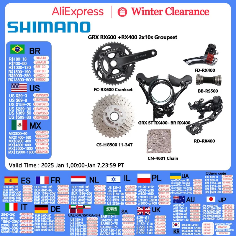 Shimano RX600 RX400 2x10S Group 170MM 46-30T Crankset GRX RX400 Shifter Brake Derailleur HG500 10s Cassette BB For Road Bike