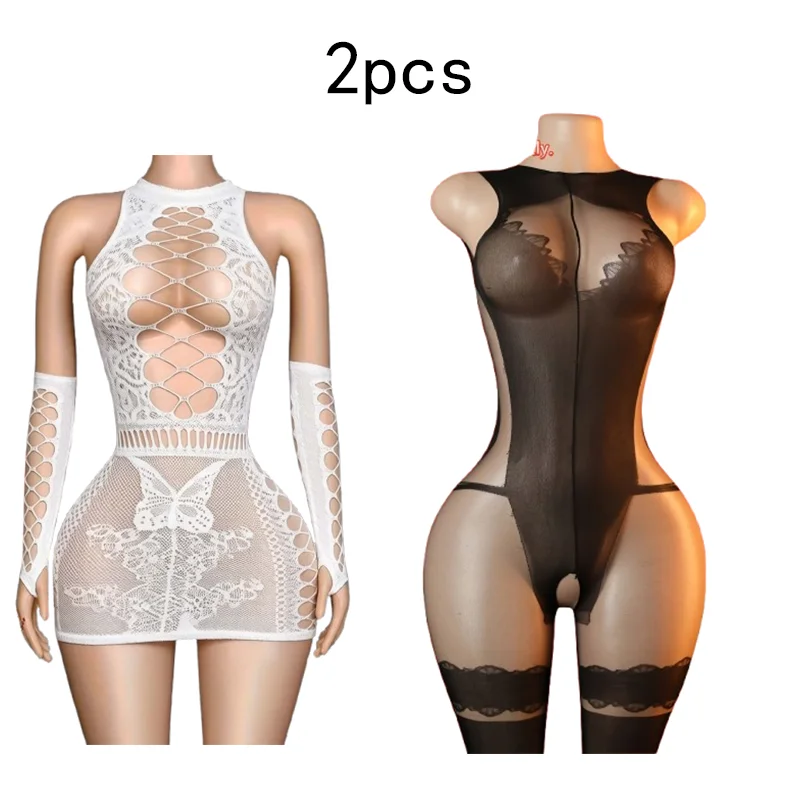 2-Piece Set – Women's Sexy Bodysuit; Sheer Mesh Cut-Out Lingerie; Perfect for Romantic Nights and Intimate Moments.