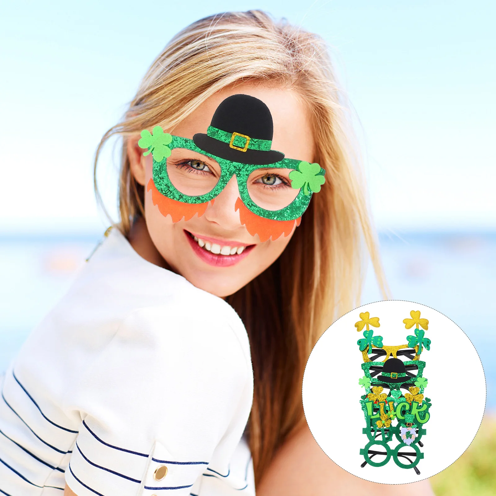 

6 Pcs Clover Glasses Photo Prop Eyeglasses Frames Felt Irish Party Props Vacation