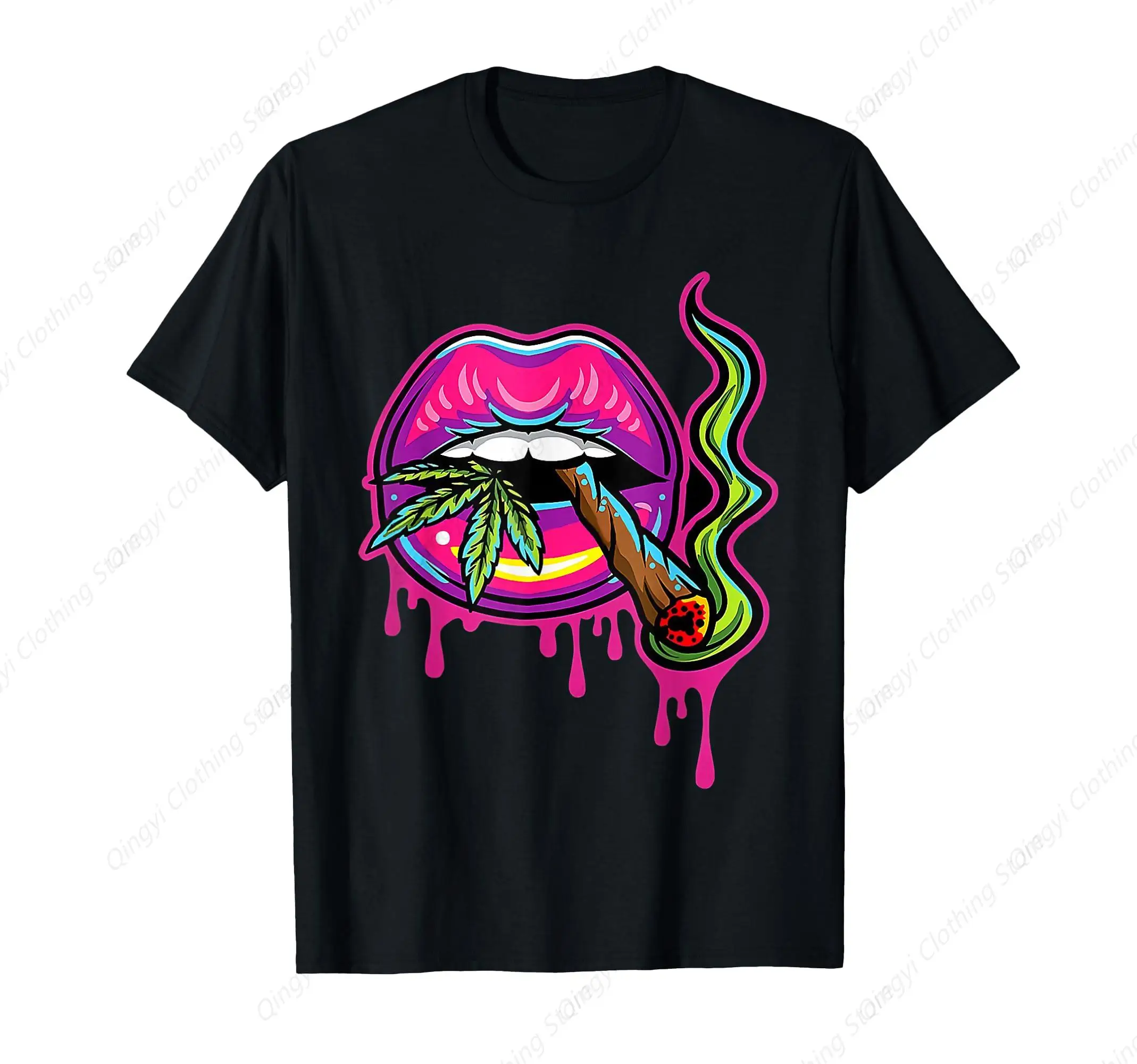 

Lips Sexy Smoker Blunt Weed Teeth Marijuana Leaf 420 T-Shirt