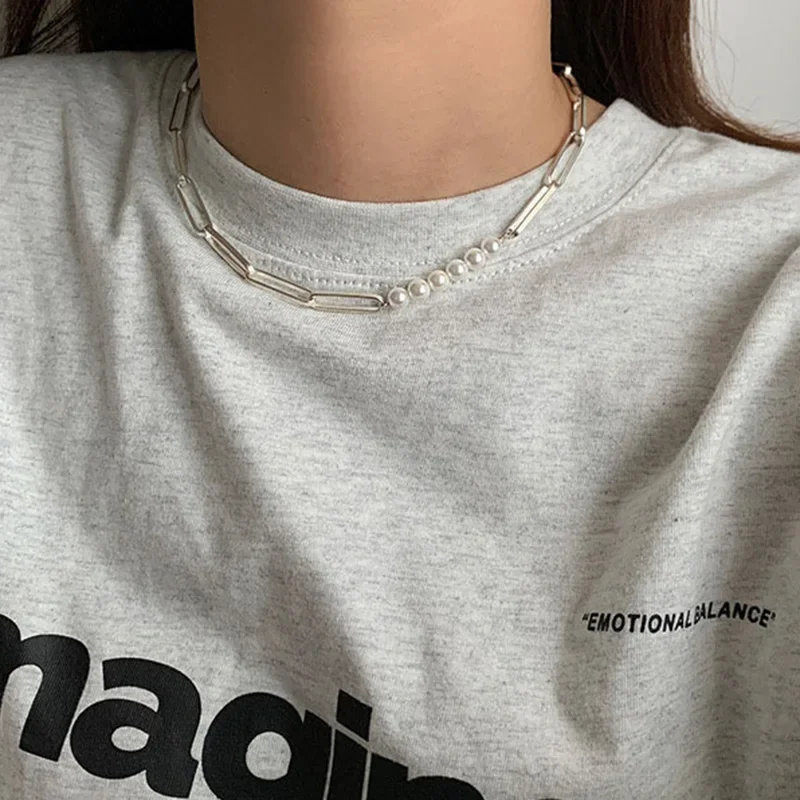 New Necklace 2024 Pearl Choker Necklaces for Women Hip-hop Clavicular Chain Necklace Fashion Jewelry Accessories Collares