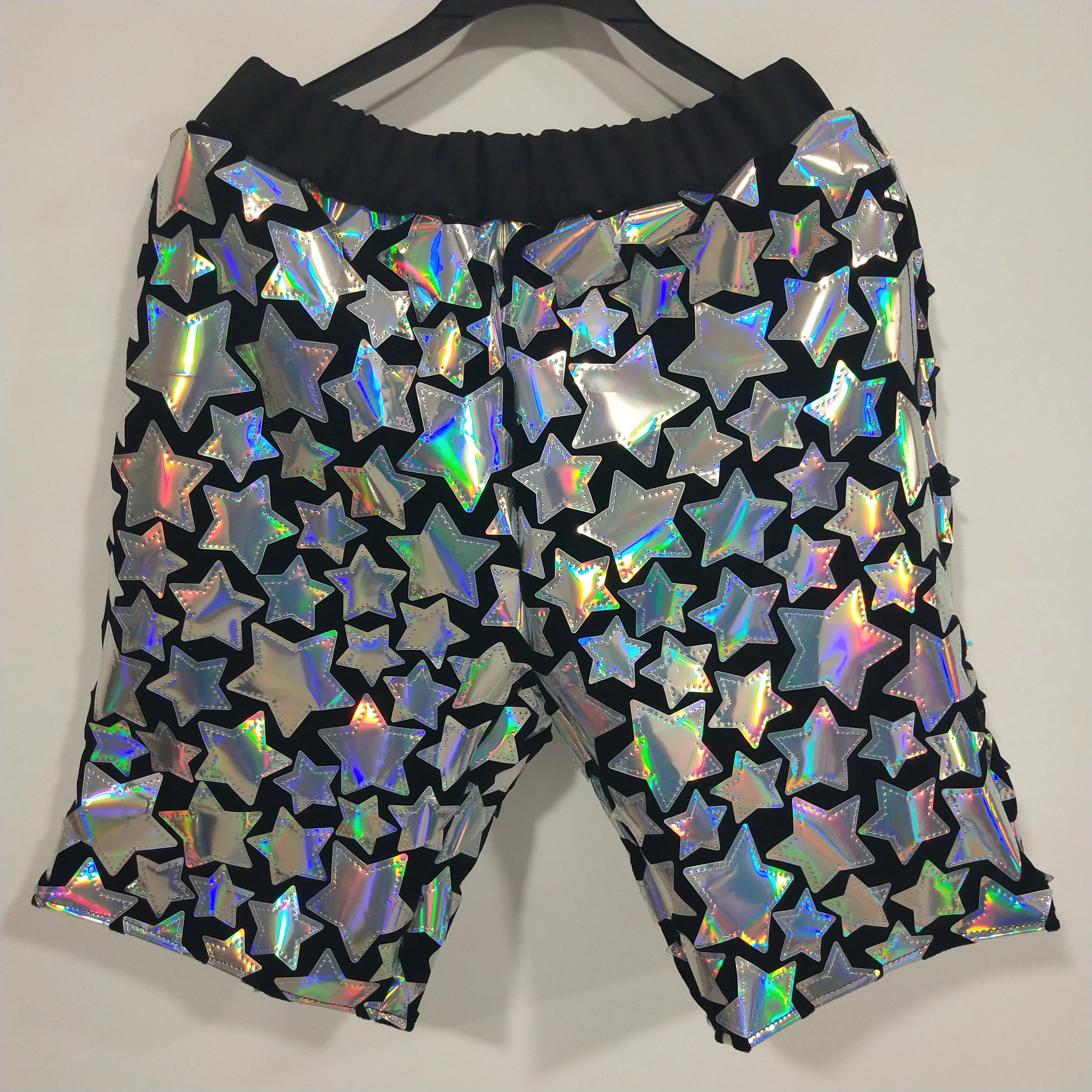 

Мужские серебряные шорты с лазерными блестками, блестящие свободные повседневные шорты для клуба, ночного клуба, бара, карнавала, вечеринки, сценической одежды, танцевальный костюм певицы