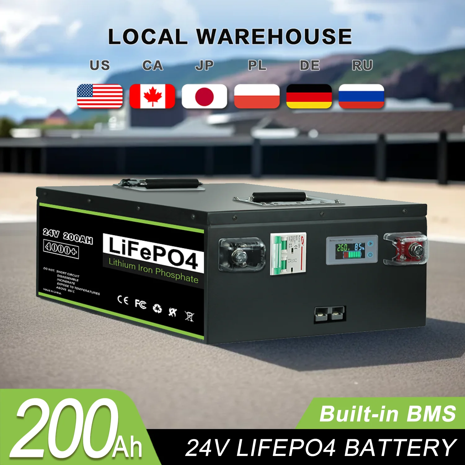 Plus 24v 200ah Lifepo4 Battery Pack Built-in 200A BMS 24v 100Ah 12V 400Ah Lithium Ion Battery For Boat Solar System Tax Free 