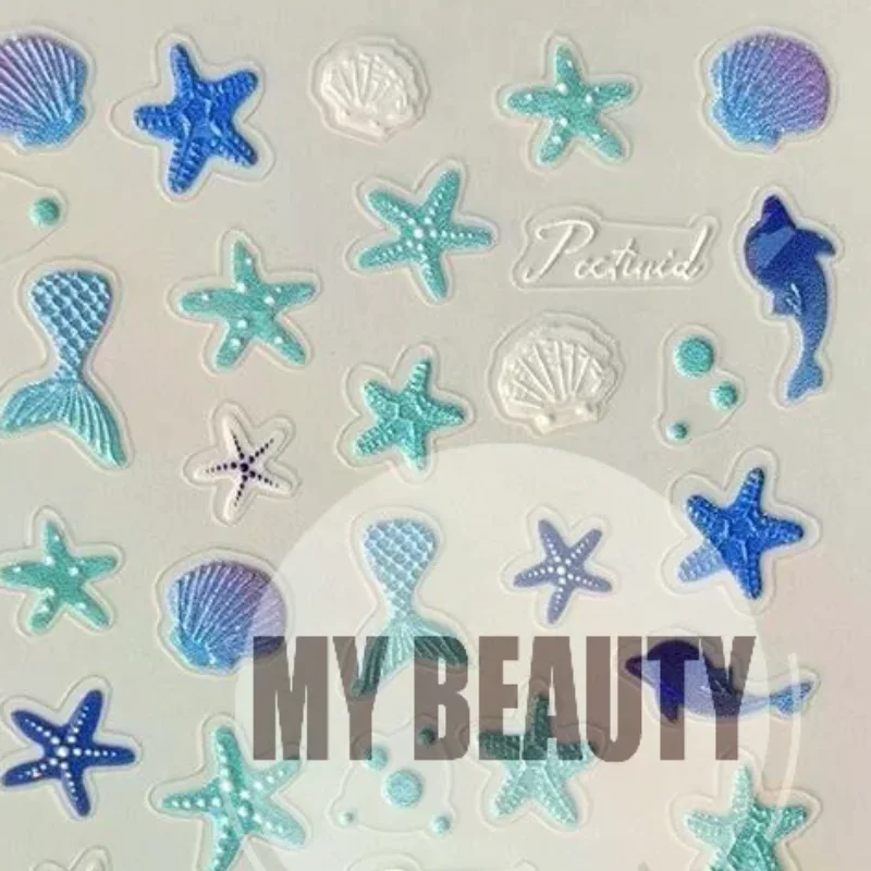 Self Adhesive 3D Embossed Ocean Nail Art Stickers Starfish Pattern 1Pcs Waterproof Nail Decor for Home DIY Manicure Beginners
