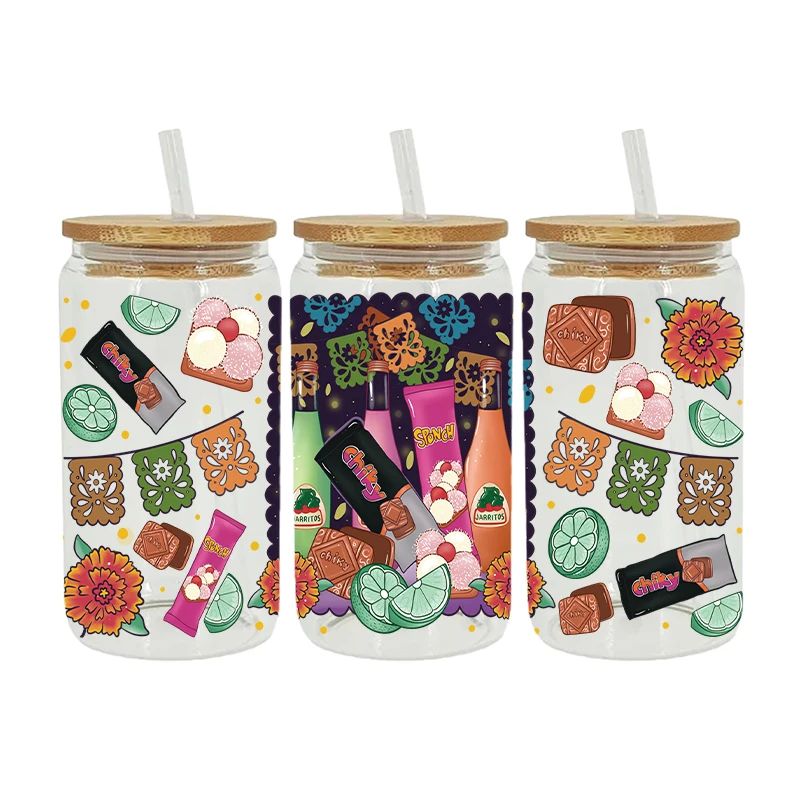 Mexican Theme Themed UV DTF Transfer Sticker For The 16oz Libbey Glasses Wraps Cup Can DIY Waterproof D16649