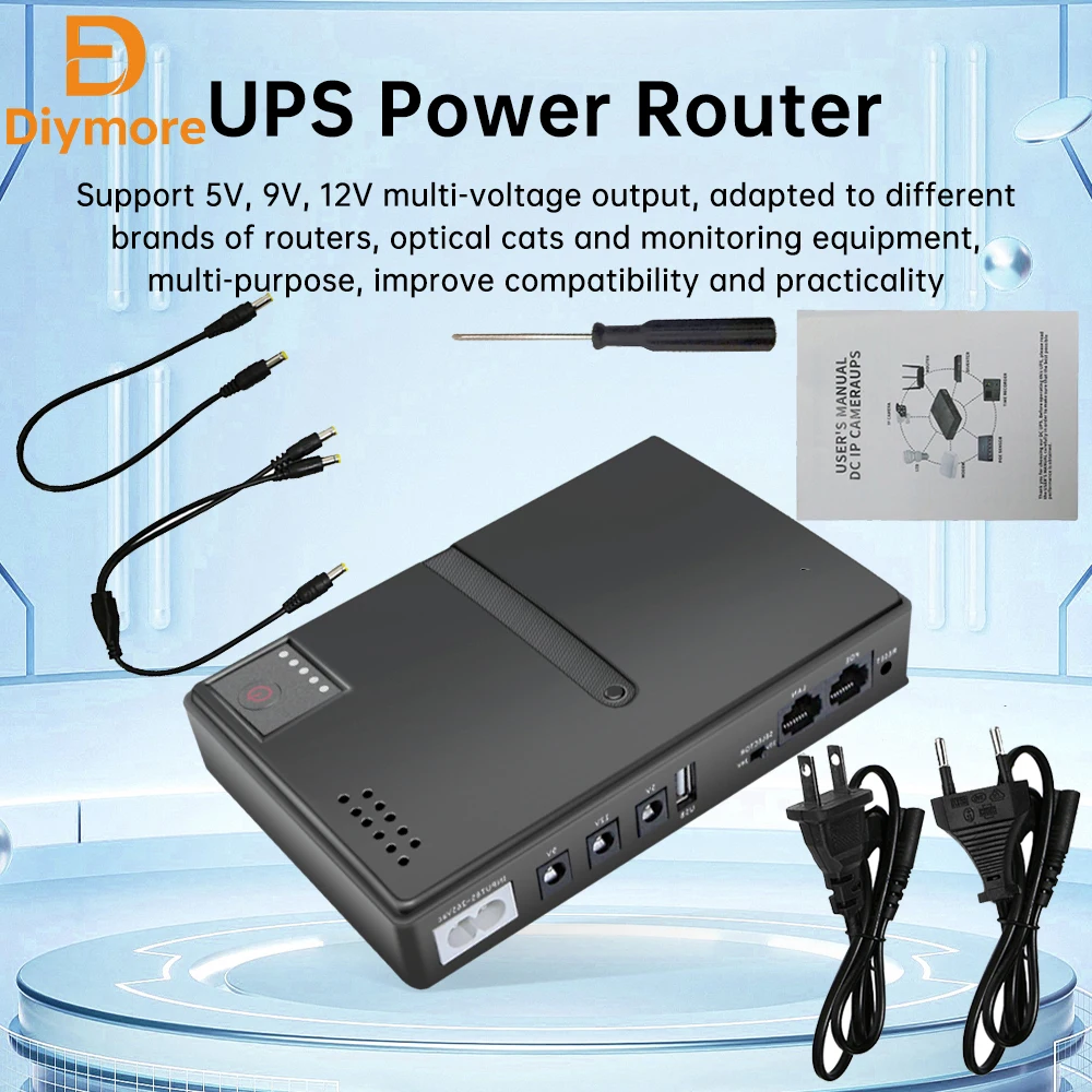 EU/US 5V/9V12V/15V/24V 1018L UPS Uninterruptible Power Supply DC Backup 18650 Power WIFI Router Optical Modem Built-In Adapter