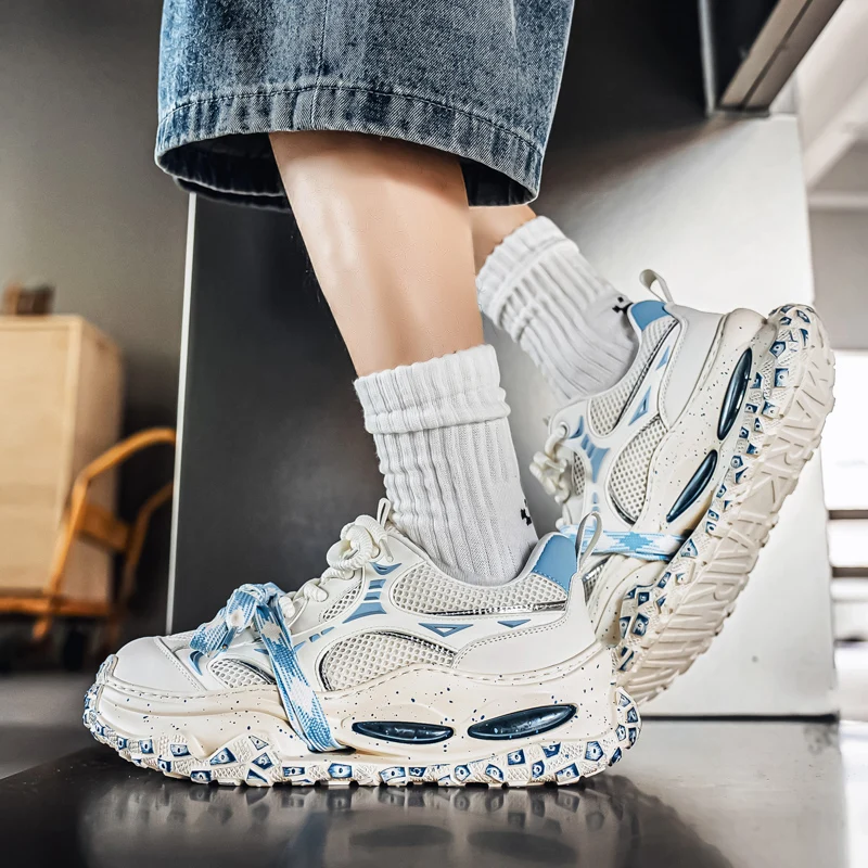 

Повседневная кожаная ткань, дышащая обувь на платформе с увеличенной высотой, массивные кроссовки, мужские дизайнерские спортивные туфли оригинального дизайна, модная