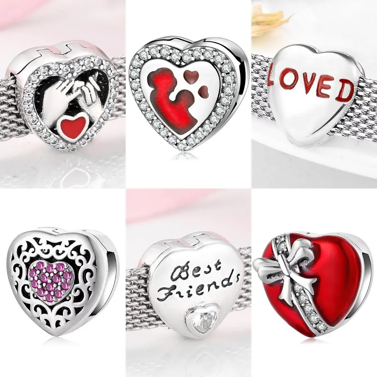 

High Quality Heart Shaped Wedding Ring Fing Zircon 925 Sterling Silver Clips Bead Fit Original Reflections Charm Bracelet Women
